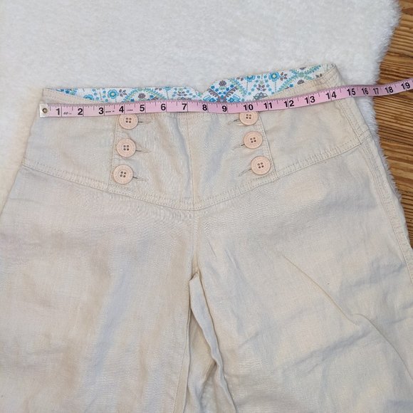 Vintage Y2K Esprit 100% Linen Sailor Style Button Front Wide Waistband Capris - Picture 8 of 13